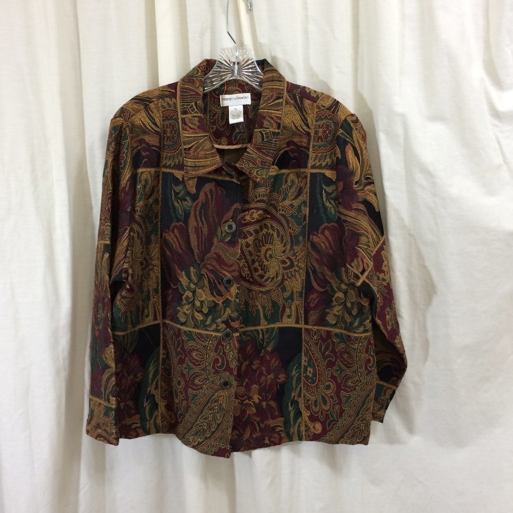 Womens Blazer Tapestry Style Drapers and Damons Button Front Brown Shades Large